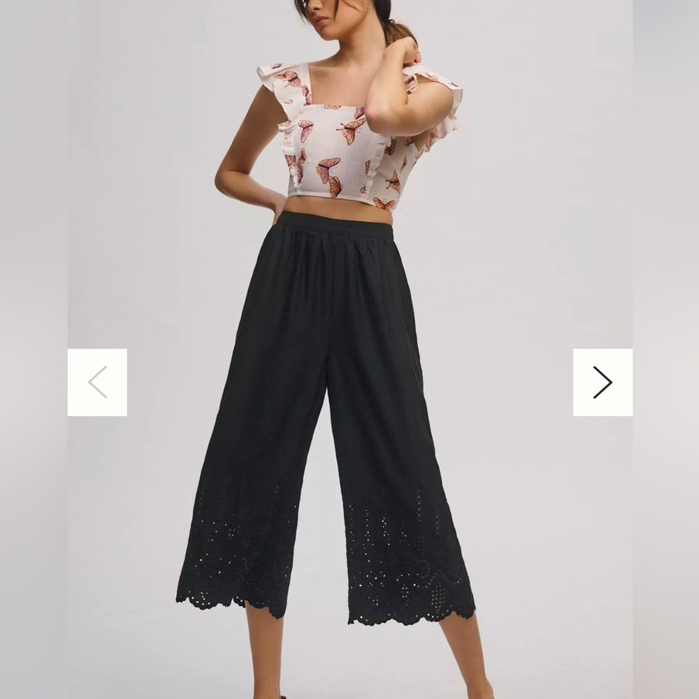 NWT Anthropologie wide leg eyelet crop pants 10